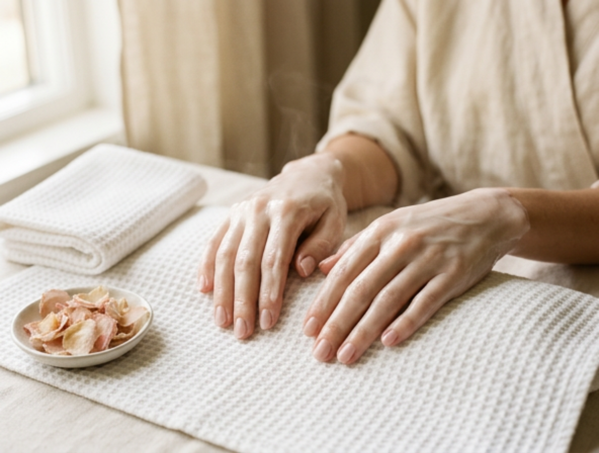 Hands in paraffin wrap